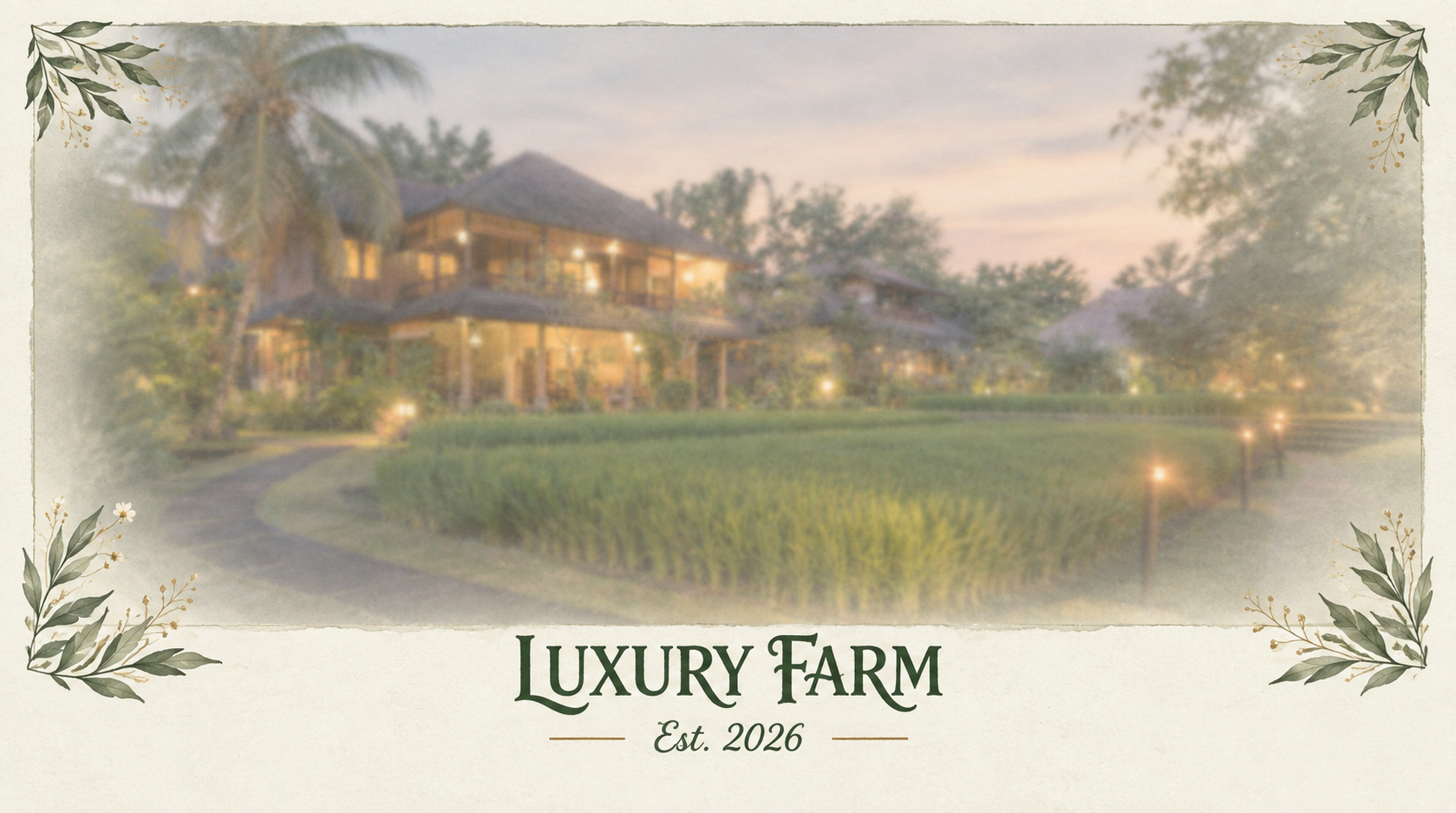 Tranh màu nước tối giản thung lũng Luxury Farm